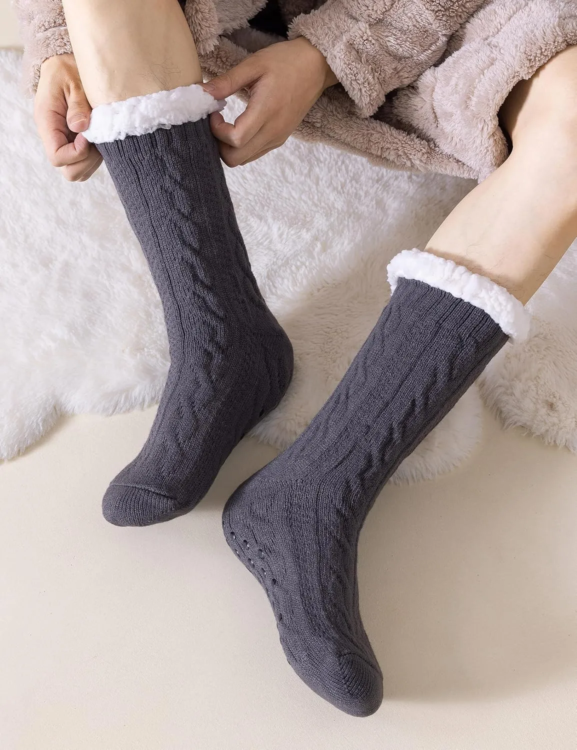 Mens Slipper Socks Winter Warm Fluffy Thick Heavy Thermal Fleece Lined Non Slip Home Socks