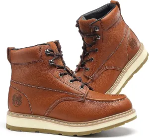 Men's Stylish Classic 6" Soft Moc Toe Leather Work Boot With Non-Slip Wedge Outsole 84994