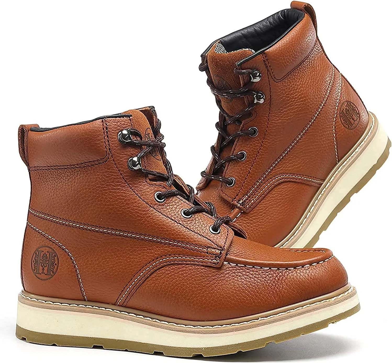 Men's Stylish Classic 6" Soft Moc Toe Leather Work Boot With Non-Slip Wedge Outsole 84994