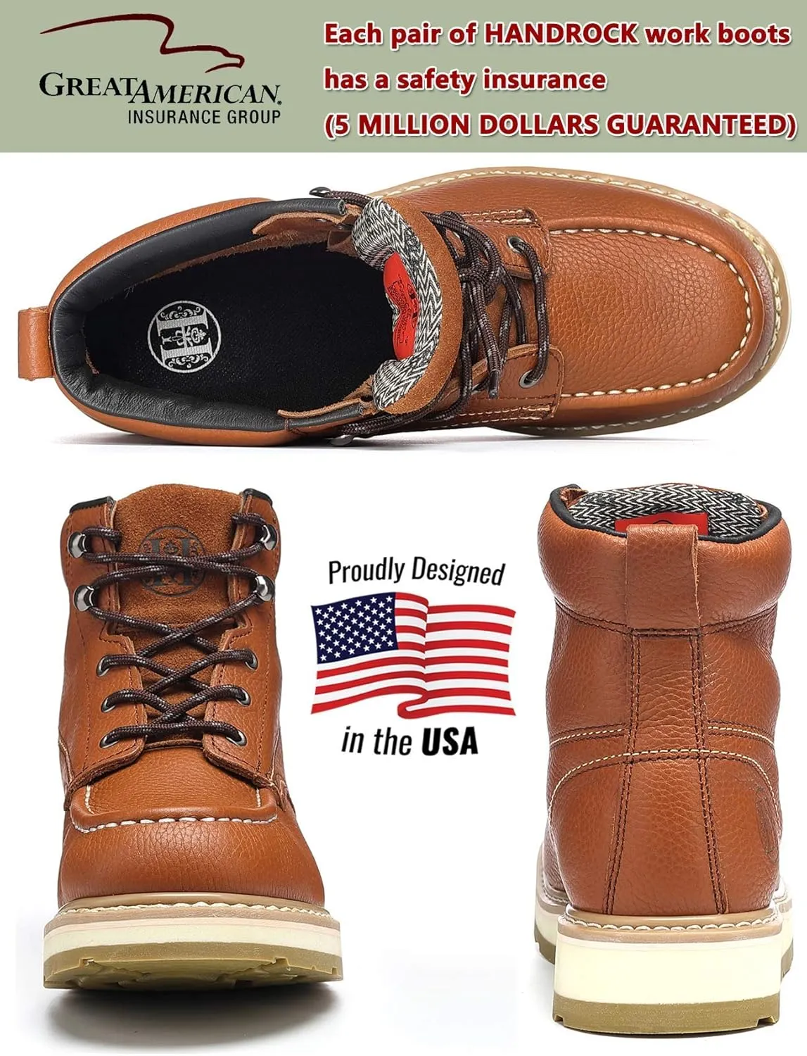 Men's Stylish Classic 6" Soft Moc Toe Leather Work Boot With Non-Slip Wedge Outsole 84994