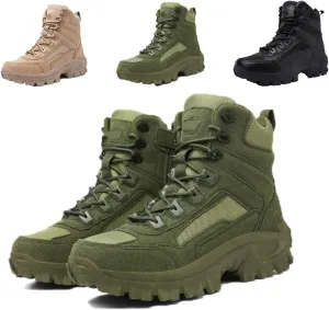 Men's Waterproof Side Zipper Outdoor Combat Boots,Tactical Boots, Men's Military Tactical Work Boots Side Zipper Lightweight and Comfortable Orthopedic Hiking Motorcycle Combat Boots