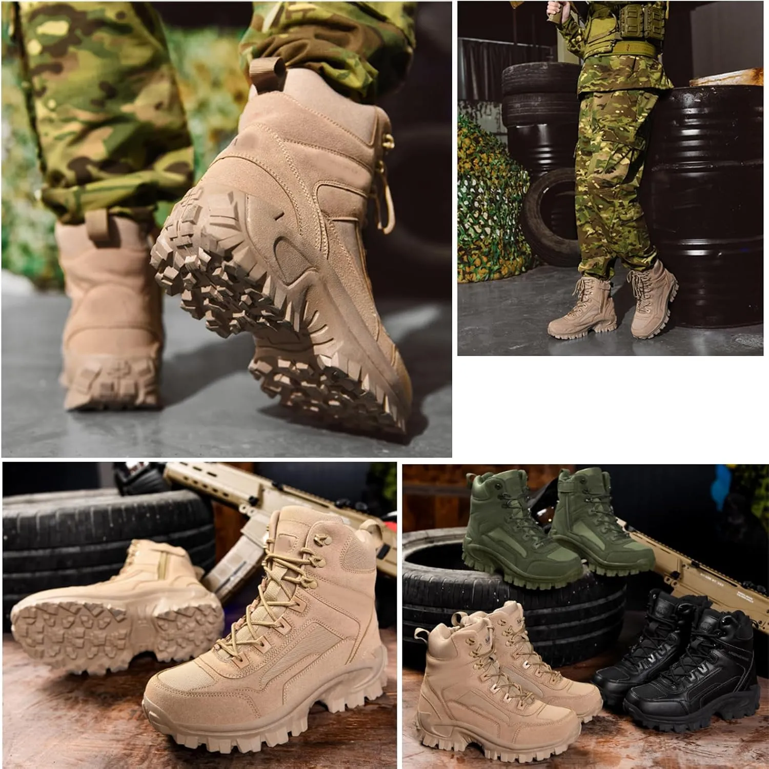 Men's Waterproof Side Zipper Outdoor Combat Boots,Tactical Boots, Men's Military Tactical Work Boots Side Zipper Lightweight and Comfortable Orthopedic Hiking Motorcycle Combat Boots