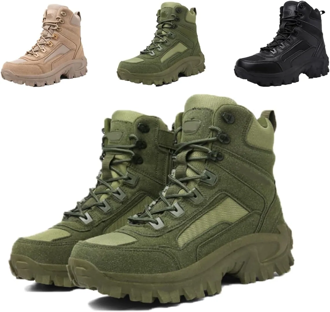 Men's Waterproof Side Zipper Outdoor Combat Boots,Tactical Boots, Men's Military Tactical Work Boots Side Zipper Lightweight and Comfortable Orthopedic Hiking Motorcycle Combat Boots