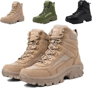 Men's Waterproof Side Zipper Outdoor Combat Boots,Tactical Boots, Men's Military Tactical Work Boots Side Zipper Lightweight and Comfortable Orthopedic Hiking Motorcycle Combat Boots