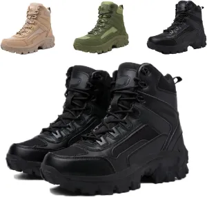 Men's Waterproof Side Zipper Outdoor Combat Boots,Tactical Boots, Men's Military Tactical Work Boots Side Zipper Lightweight and Comfortable Orthopedic Hiking Motorcycle Combat Boots
