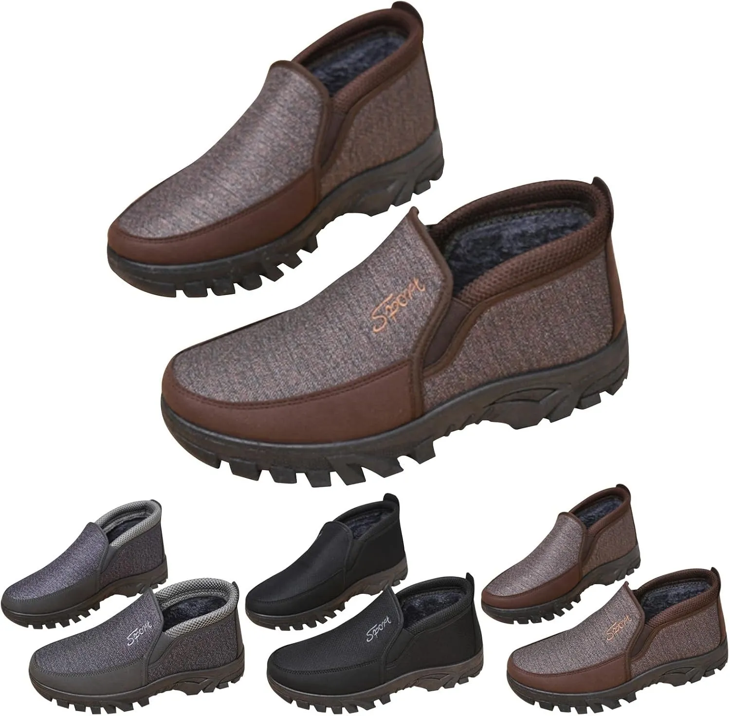 Men's Winter Slip On Snow Boots Warm Plush Lined Cold Shoes Winter Boot Leather Outdoor Thermal Work Ankle
