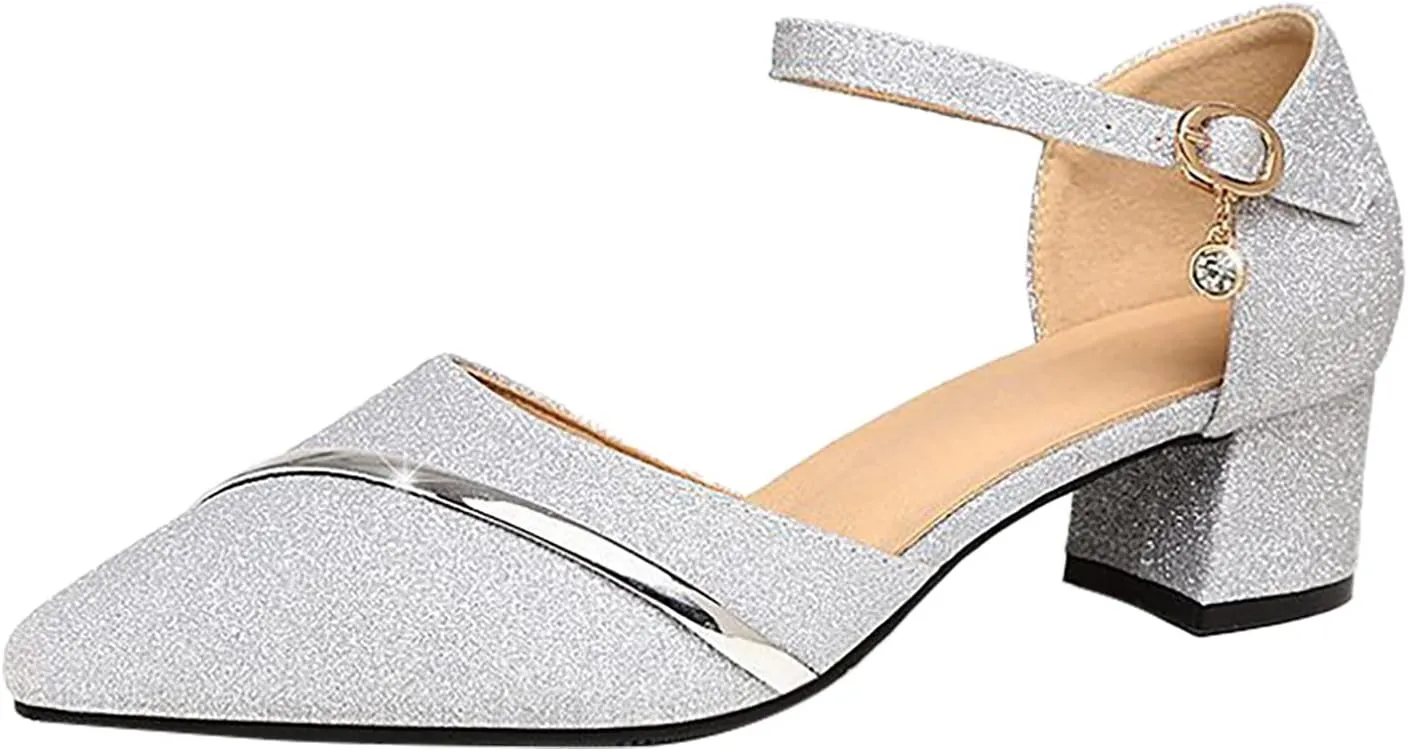 Mid Heels for Women Buckle Mid Heel Heels Dress Pumps Wedding Evening Formal Elegant Shoes Closed Toe Bride Shoes