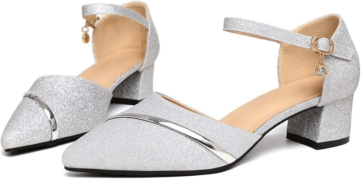 Mid Heels for Women Buckle Mid Heel Heels Dress Pumps Wedding Evening Formal Elegant Shoes Closed Toe Bride Shoes