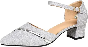 Mid Heels for Women Buckle Mid Heel Heels Dress Pumps Wedding Evening Formal Elegant Shoes Closed Toe Bride Shoes