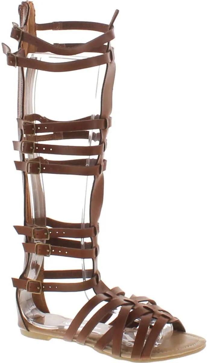Monica-1 Knee High Gladiator Sandals Marcelino Black Brown Knee