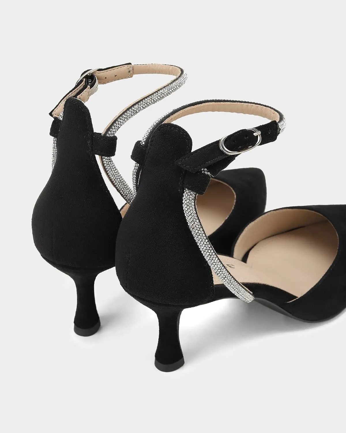 MUCCCUTE Kitten Heels for Women Closed Pointed Toe Heels Rhinestone Ankle Strap Elegant Comfortable Dressy Wedding Party Work Pumps