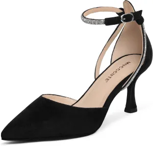 MUCCCUTE Kitten Heels for Women Closed Pointed Toe Heels Rhinestone Ankle Strap Elegant Comfortable Dressy Wedding Party Work Pumps