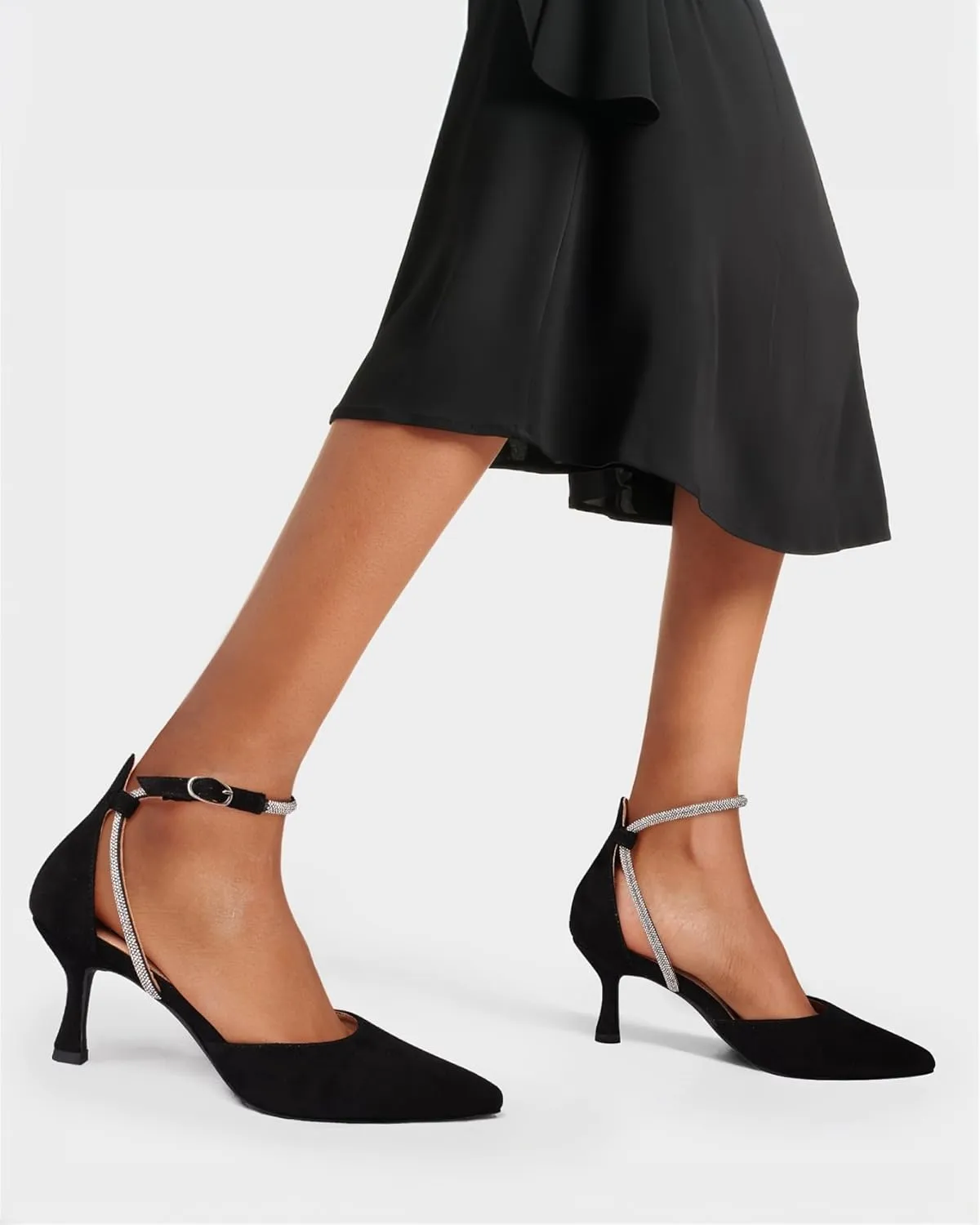 MUCCCUTE Kitten Heels for Women Closed Pointed Toe Heels Rhinestone Ankle Strap Elegant Comfortable Dressy Wedding Party Work Pumps