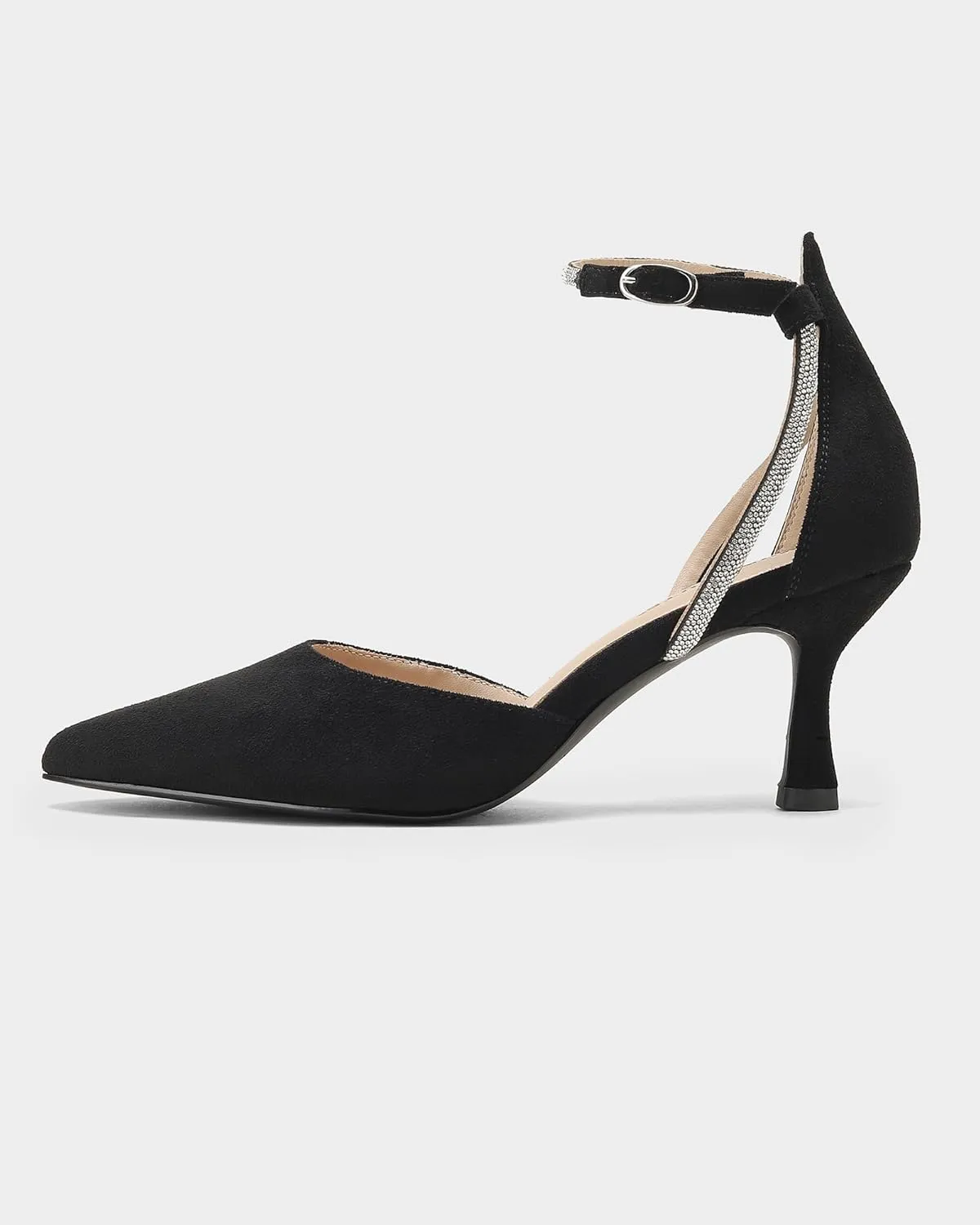 MUCCCUTE Kitten Heels for Women Closed Pointed Toe Heels Rhinestone Ankle Strap Elegant Comfortable Dressy Wedding Party Work Pumps