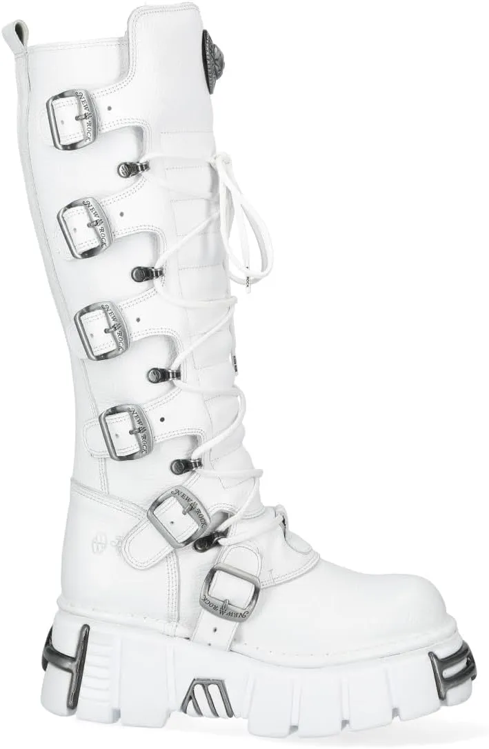 New Rock M-272-C69 Knee High White Leather Gothic Boots