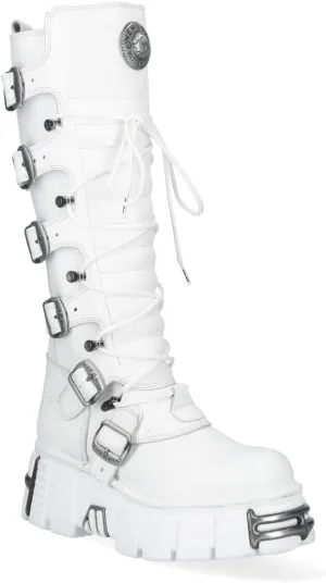 New Rock M-272-C69 Knee High White Leather Gothic Boots