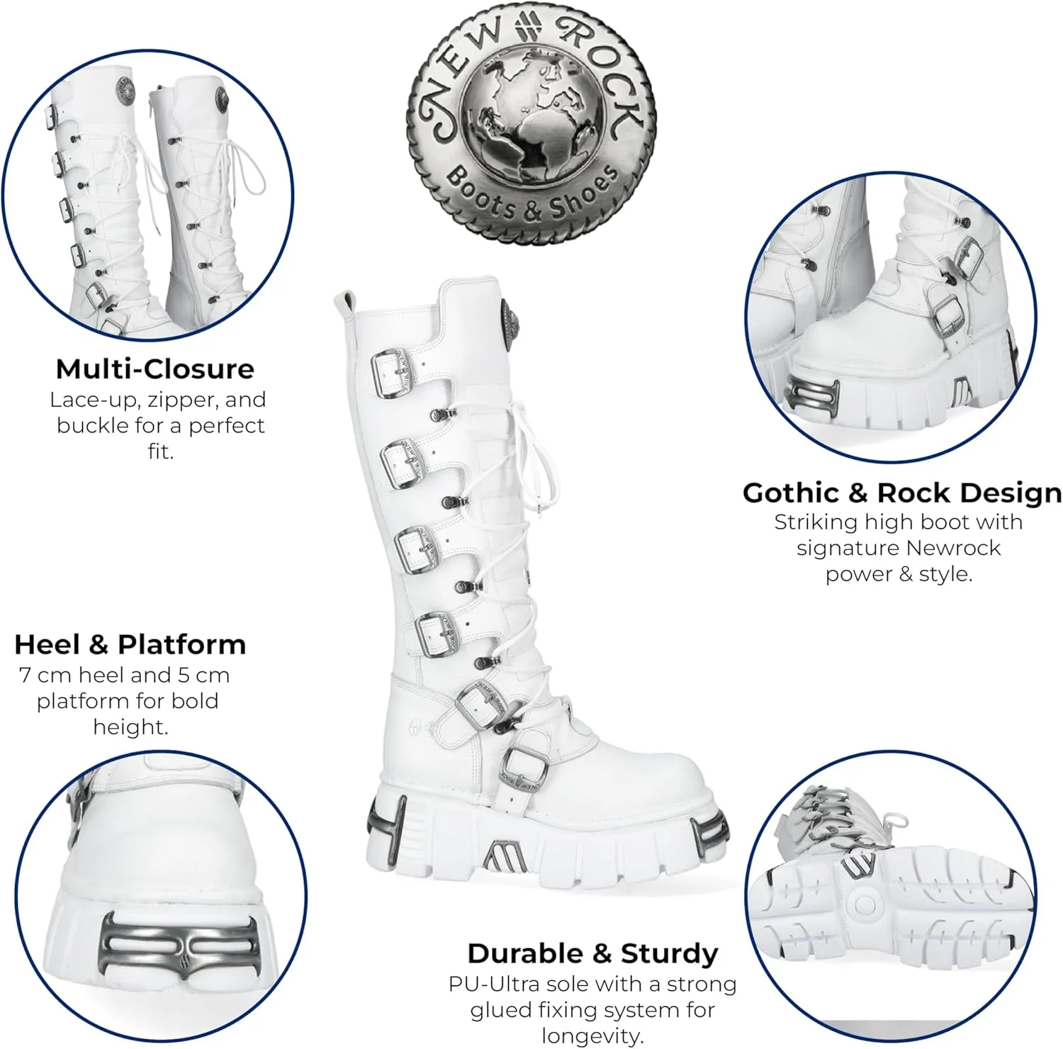 New Rock M-272-C69 Knee High White Leather Gothic Boots