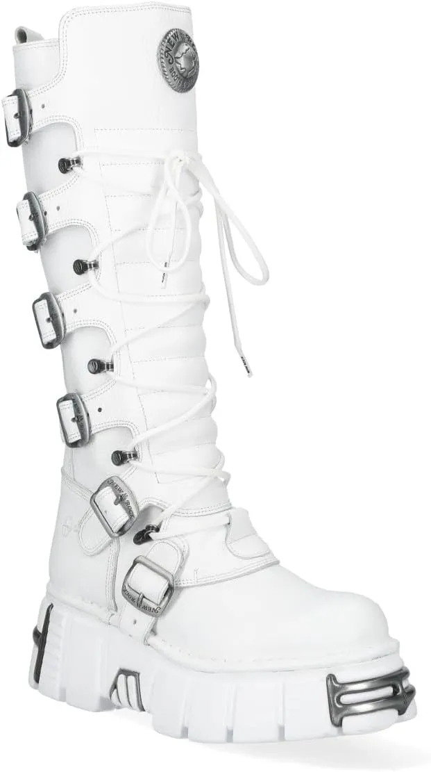 New Rock M-272-C69 Knee High White Leather Gothic Boots