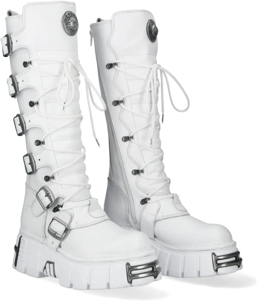 New Rock M-272-C69 Knee High White Leather Gothic Boots