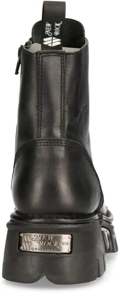 NEW ROCK M-NEWMILI083-S19 COMBAT BOOTS Black Leather Military Biker Shoes