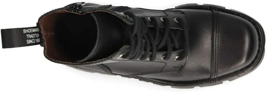 NEW ROCK M-NEWMILI083-S19 COMBAT BOOTS Black Leather Military Biker Shoes