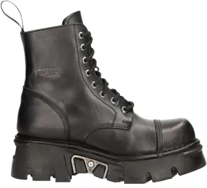 NEW ROCK M-NEWMILI083-S19 COMBAT BOOTS Black Leather Military Biker Shoes