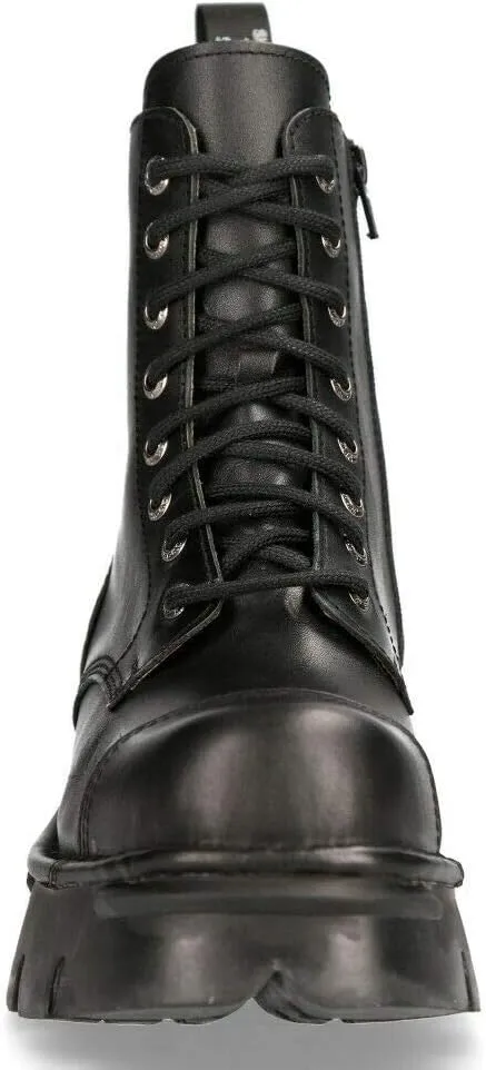 NEW ROCK M-NEWMILI083-S19 COMBAT BOOTS Black Leather Military Biker Shoes