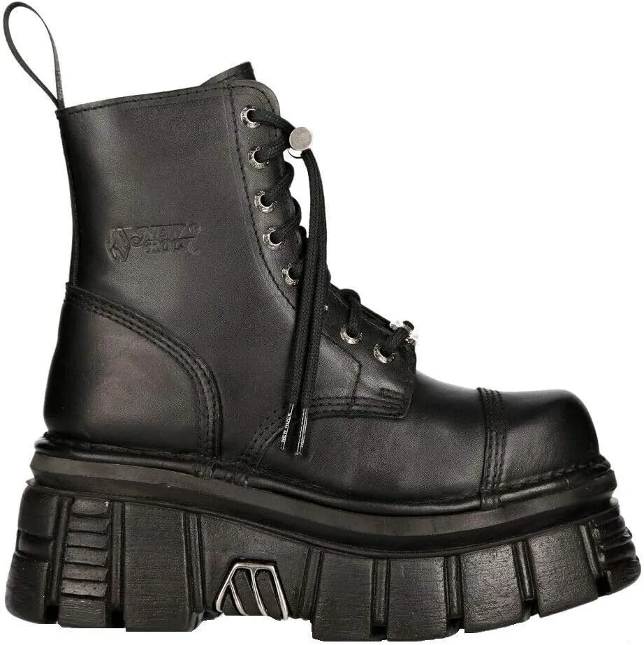 New Rock M-NEWMILI083-S21 TOWER COMBAT BOOTS Black Leather Platform Biker Shoes 41