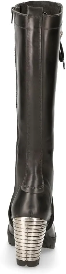 New Rock M-TR005-S1 Ladies Knee High Black Gothic High-Heeled Boots