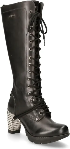 New Rock M-TR005-S1 Ladies Knee High Black Gothic High-Heeled Boots