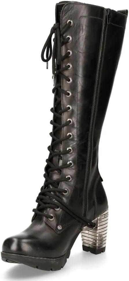 New Rock M-TR005-S1 Ladies Knee High Black Gothic High-Heeled Boots