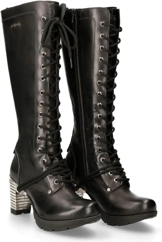 New Rock M-TR005-S1 Ladies Knee High Black Gothic High-Heeled Boots