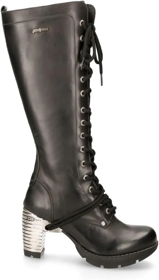 New Rock M-TR005-S1 Ladies Knee High Black Gothic High-Heeled Boots