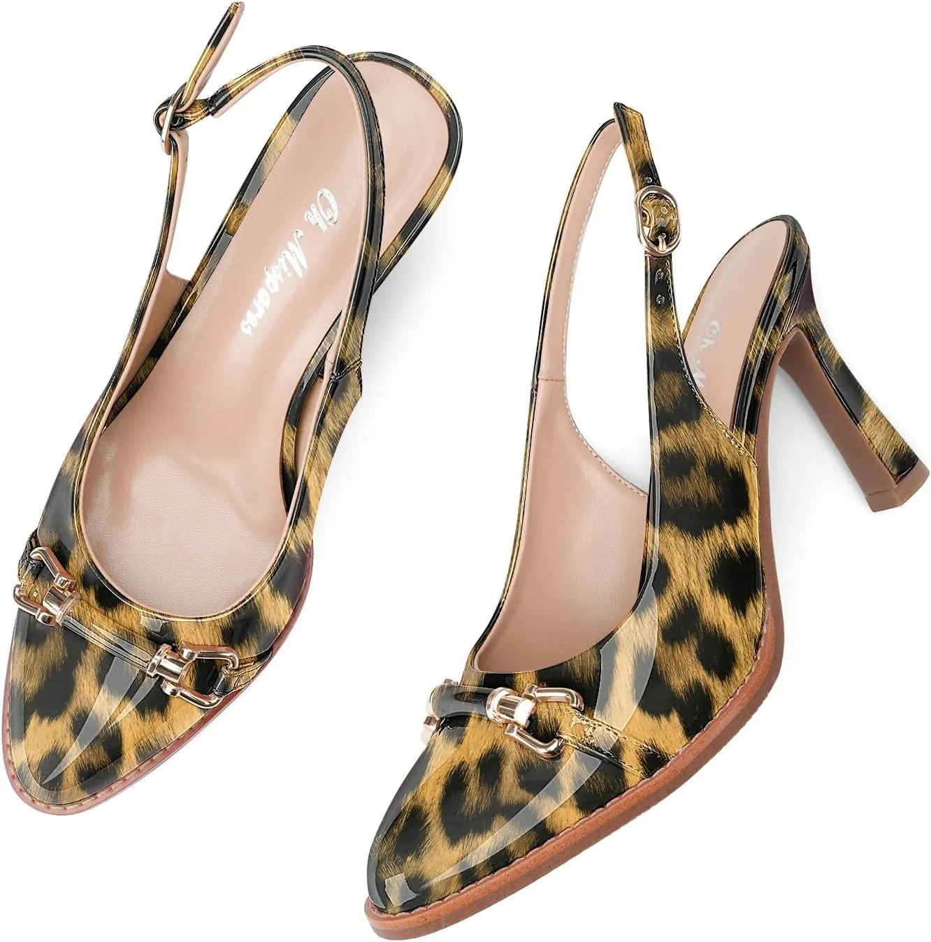 Oh Mispares Slingback Heels for Women Pointy Toe Stiletto High Heel Pumps Slip On Patent Leather Summer Wedding Party Dress Shoes