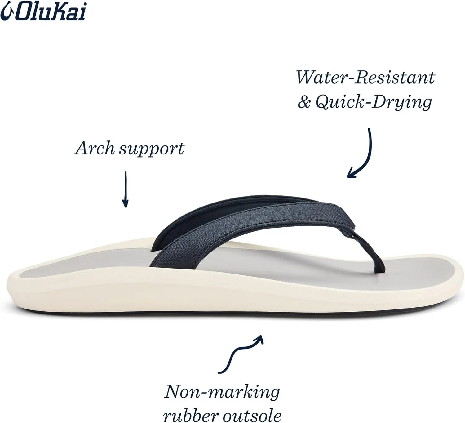 OLUKAI Pi'oe Women's Beach Sandals, Water-Resistant Flip-Flop Slides, Ulta Soft & Comfortable Fit, Wet Grip Soles