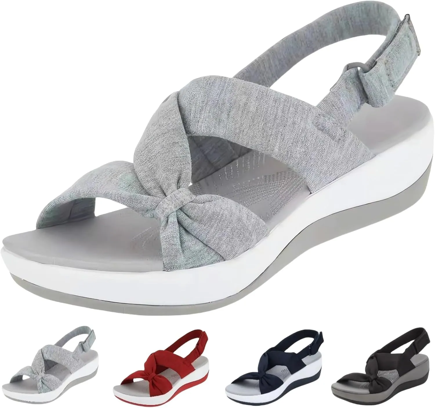 Orthopedic Flats for Women, Women'S Comfortable Slides Sandals Ladies Elegant Bow Strappy Hook And Loop Fastener Shoes Beach Walking Shoes for Summer Outdoor Casual