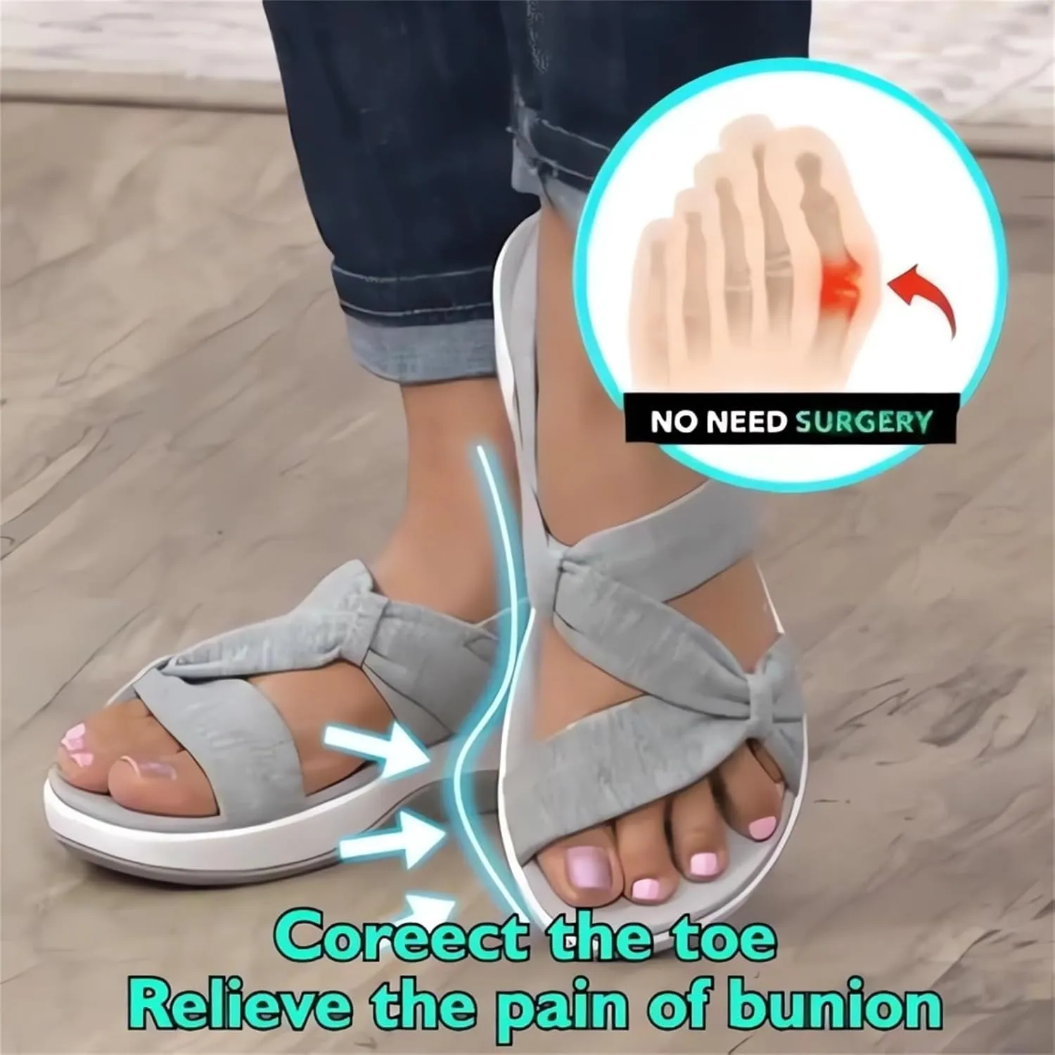 Orthopedic Flats for Women, Women'S Comfortable Slides Sandals Ladies Elegant Bow Strappy Hook And Loop Fastener Shoes Beach Walking Shoes for Summer Outdoor Casual