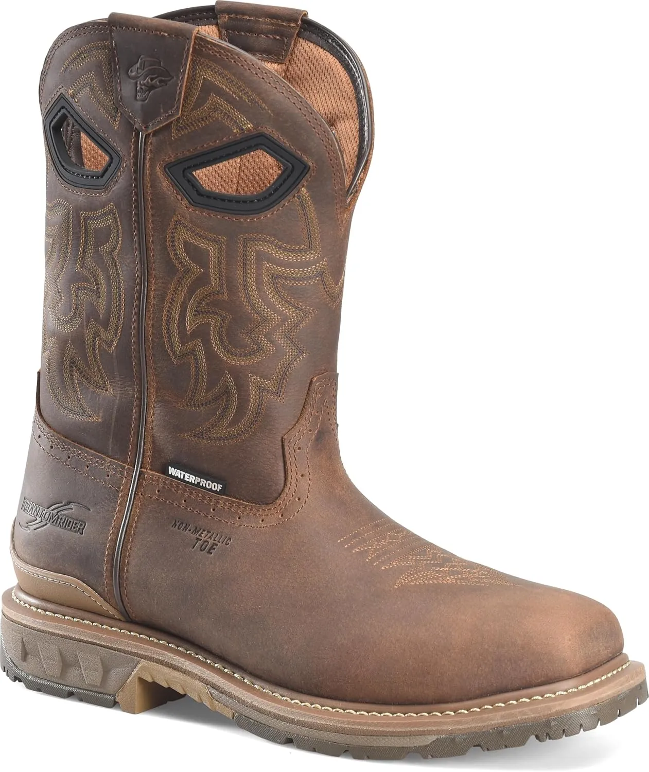 PHANTOM RIDER Stanton 11 Waterproof Wide Square Composite Toe Roper Boots for Men with Dark Brown Barnyard Acid Resistant Leather, EH-Rated, Dark Brown (Brown) - 7.5 2E