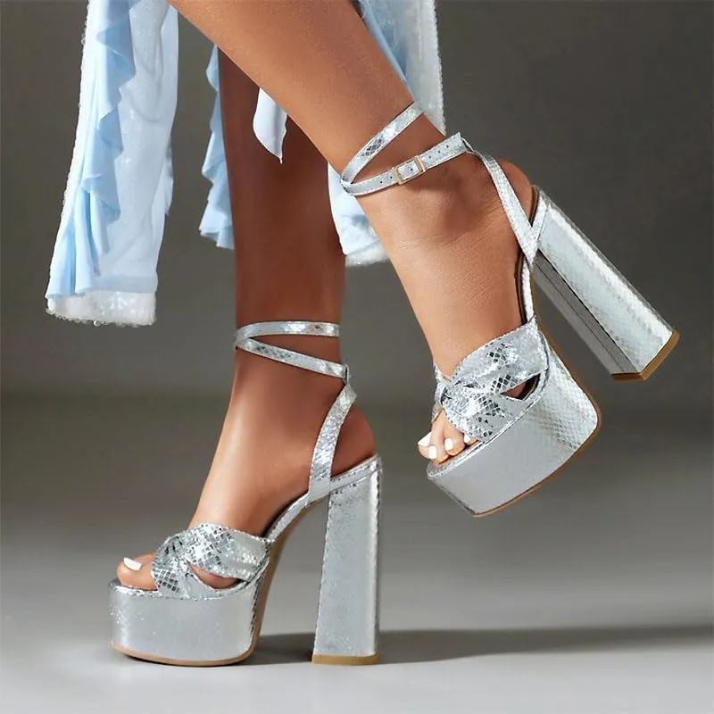 Platform Heels for Women Ankle Strap Chunky High Heel Sandals