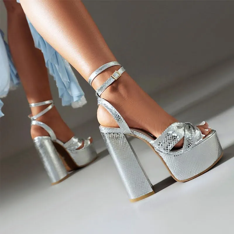 Platform Heels for Women Ankle Strap Chunky High Heel Sandals