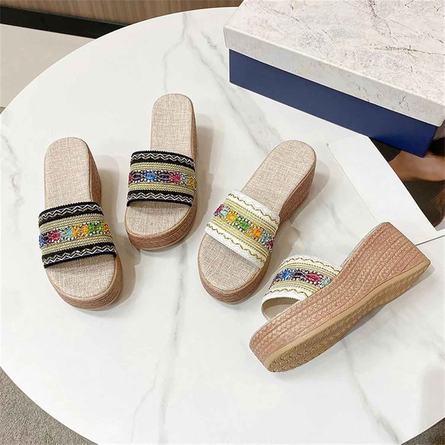 Platform Sandals for Women 2025 Colorful Knitting Strappy Open Toe Wedge Espadrilles Slip On Beach Walking Summer Shoes