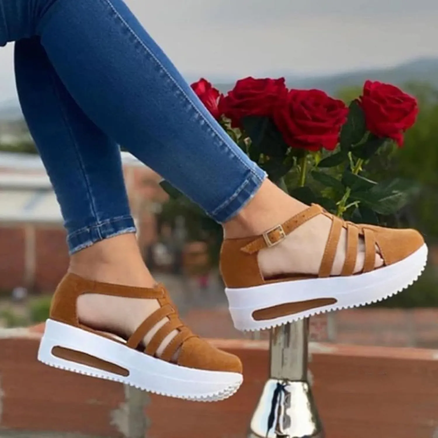 Platform Sandals Women Dressy Two-Strap Buckle Chunky Heel Lightweight Summer Party Sandals Padded Footbed 2025 Spring and Summer Vacation