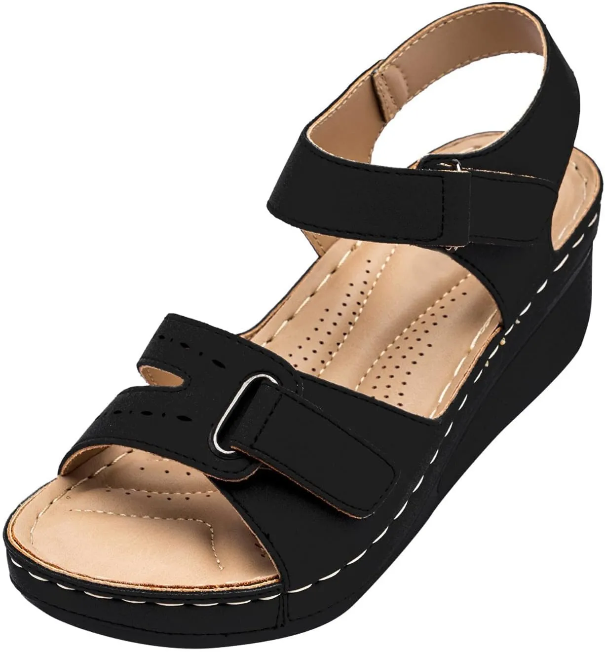 Platform Sandals Women Dressy Two-Strap Buckle Chunky Heel Lightweight Summer Party Sandals Padded Footbed 2025 Spring and Summer Vacation