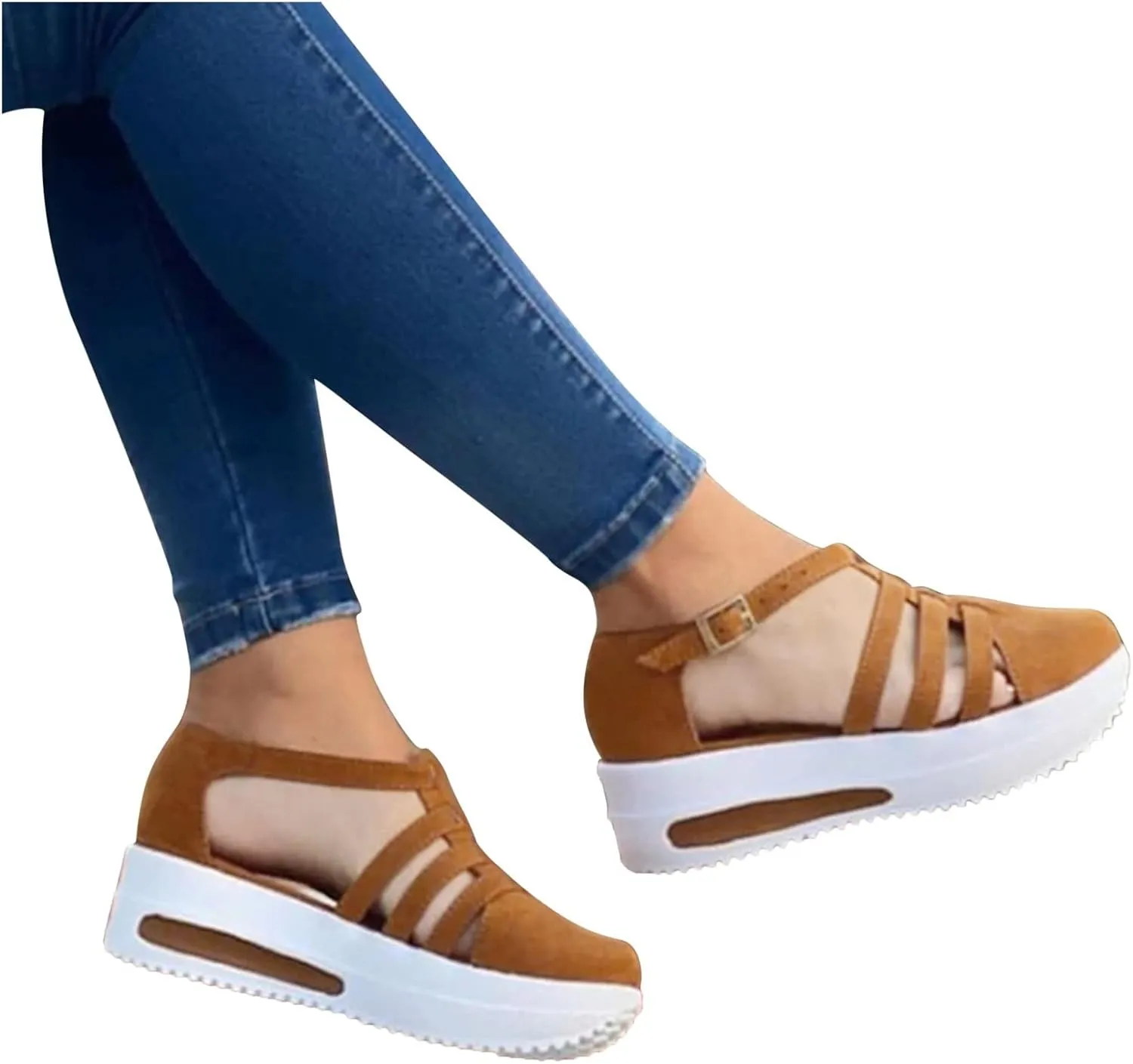Platform Sandals Women Dressy Two-Strap Buckle Chunky Heel Lightweight Summer Party Sandals Padded Footbed 2025 Spring and Summer Vacation