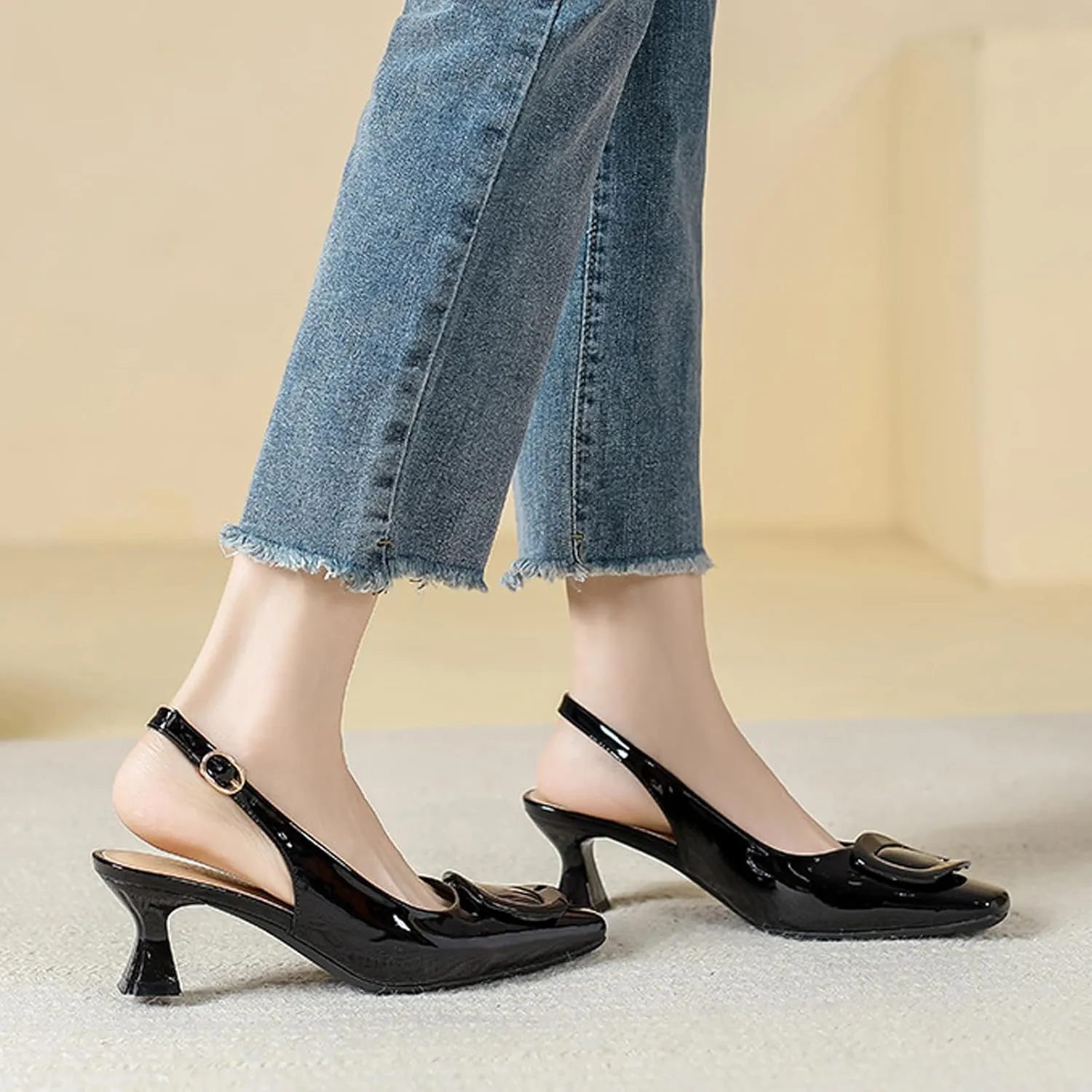 PURCHAWEE Women Slingback Heels Low Kitten Heel Closed Toe Dress Shoes Sexy Elegant Wedding Office Pumps
