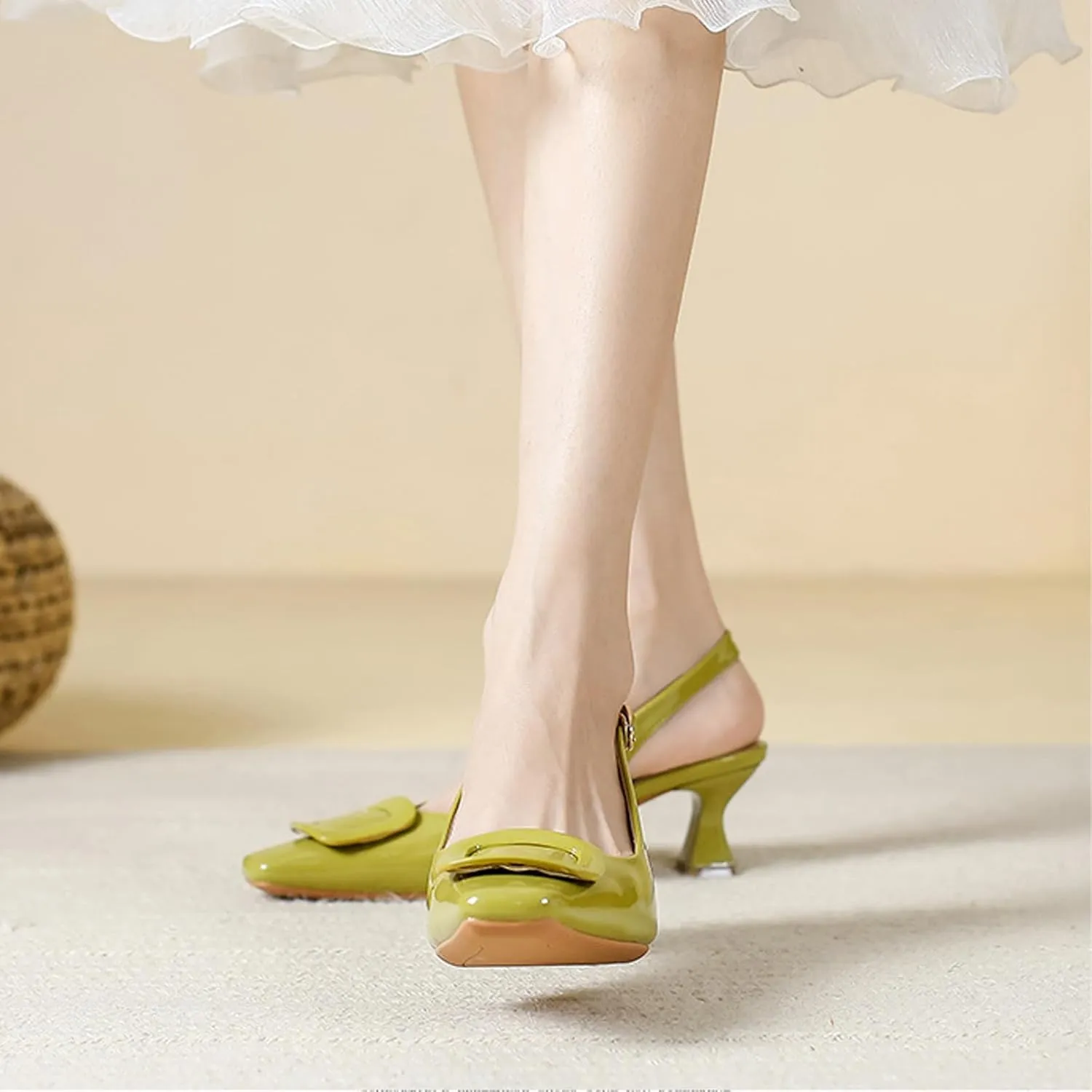 PURCHAWEE Women Slingback Heels Low Kitten Heel Closed Toe Dress Shoes Sexy Elegant Wedding Office Pumps