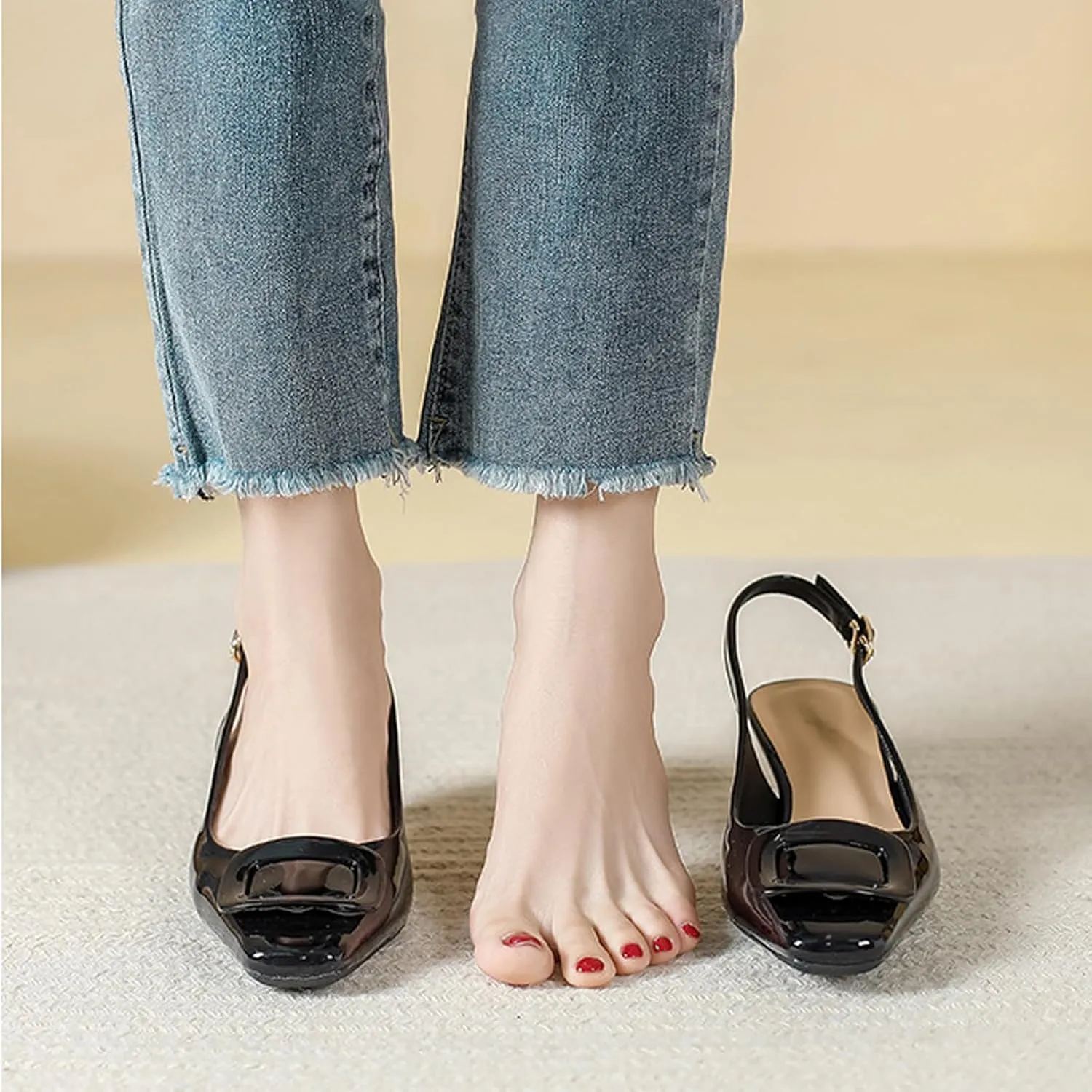 PURCHAWEE Women Slingback Heels Low Kitten Heel Closed Toe Dress Shoes Sexy Elegant Wedding Office Pumps