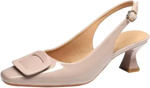 PURCHAWEE Women Slingback Heels Low Kitten Heel Closed Toe Dress Shoes Sexy Elegant Wedding Office Pumps