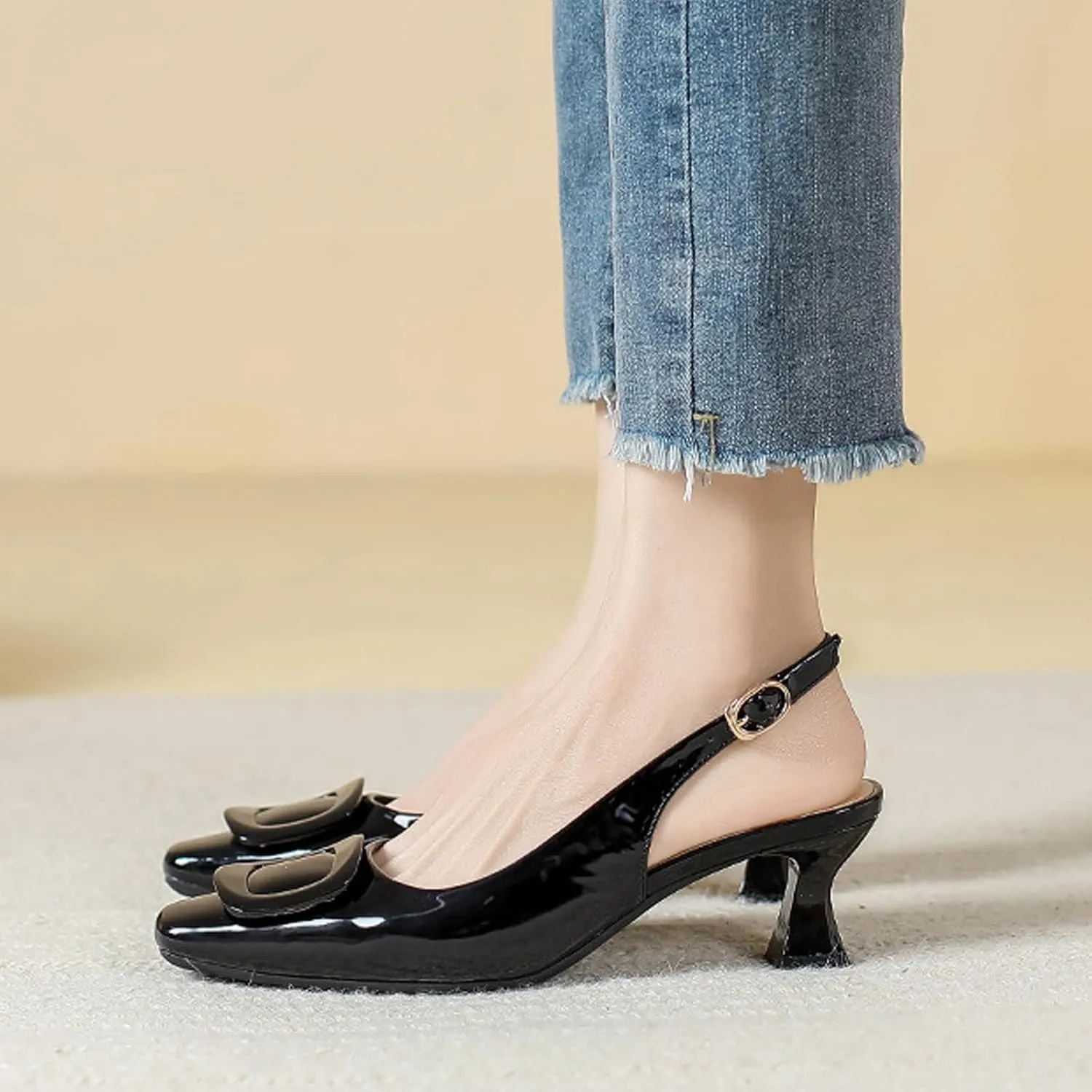 PURCHAWEE Women Slingback Heels Low Kitten Heel Closed Toe Dress Shoes Sexy Elegant Wedding Office Pumps