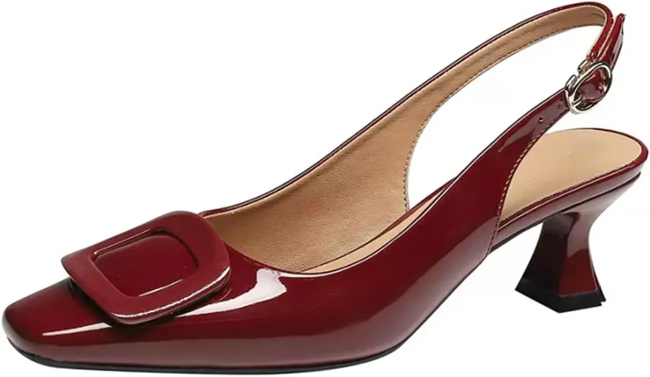 PURCHAWEE Women Slingback Heels Low Kitten Heel Closed Toe Dress Shoes Sexy Elegant Wedding Office Pumps